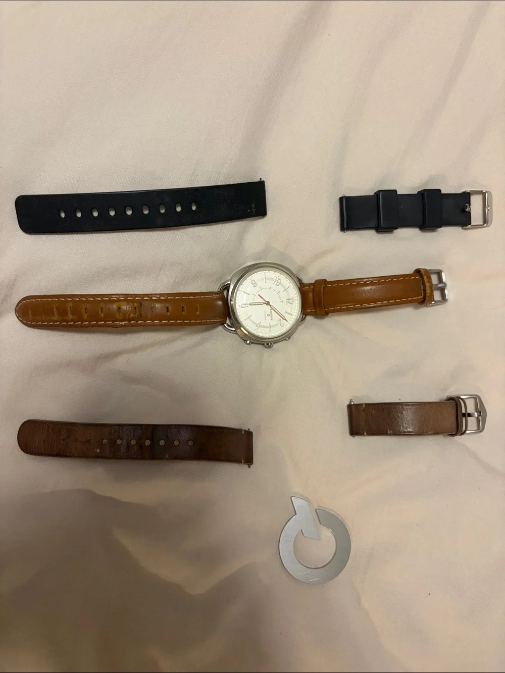 Fossil Q Hybrid Watch with Brown Leather Strap and Silver Case